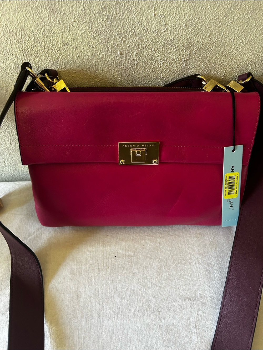 ANTONIO MELANI Magenta Leather Crossbody with Gold Hardware